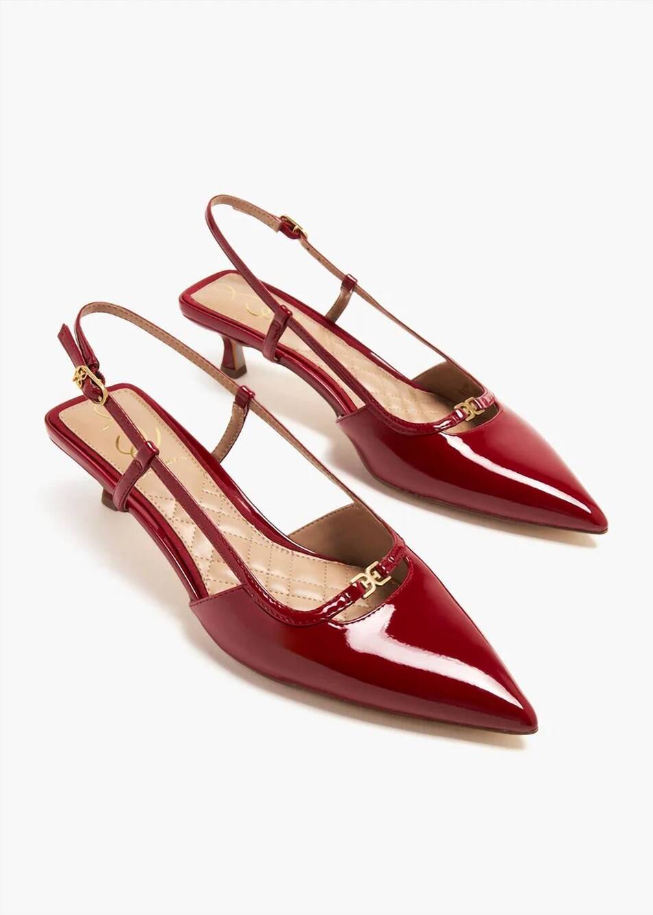 NEW SAM EDELMAN women's toni slingback kitten heels in deep scarlet red patent
